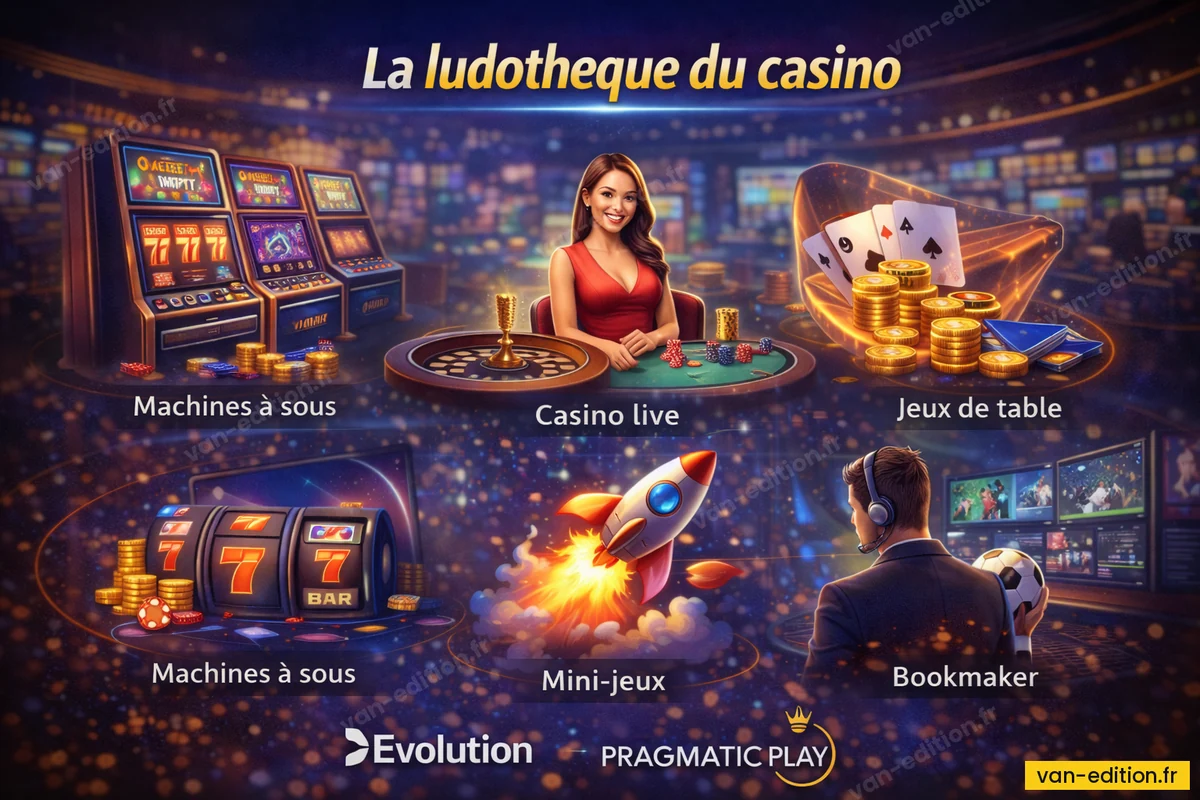 Illustration de la composition d'une ludothèque de casino en ligne